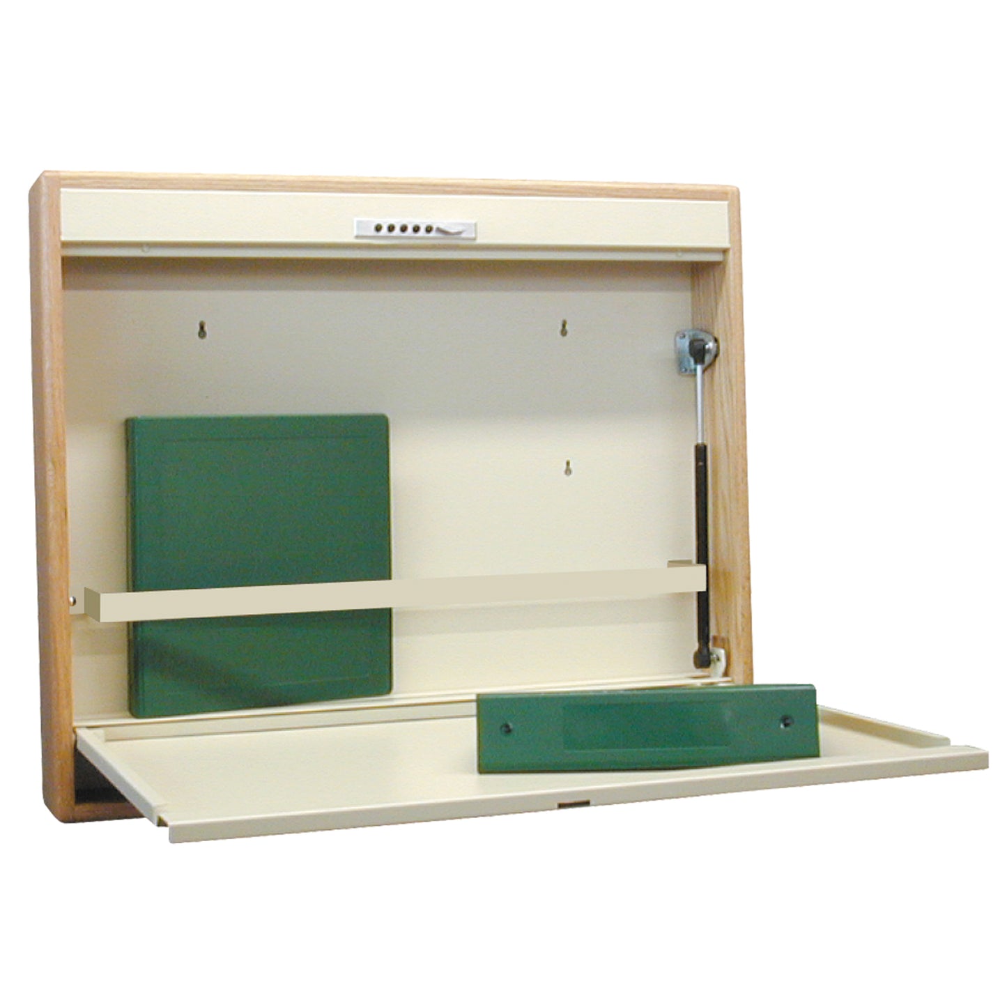 Wall Desk, Full Size, Manual Close, Push Button Lock, Cherry