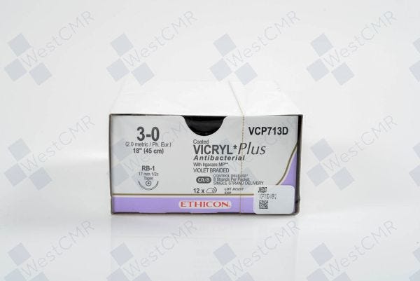 Suture, Taper Point, Size 3-0, 8-18", Violet Braided, Needle RB-1, _ Circle, 1 dz/bx (Continental US Only)