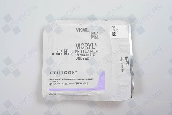 Surgical Mesh, Vicryl Knitted, 12" x 12", Sterile, Absorbable, 3/bx (Continental US Only)