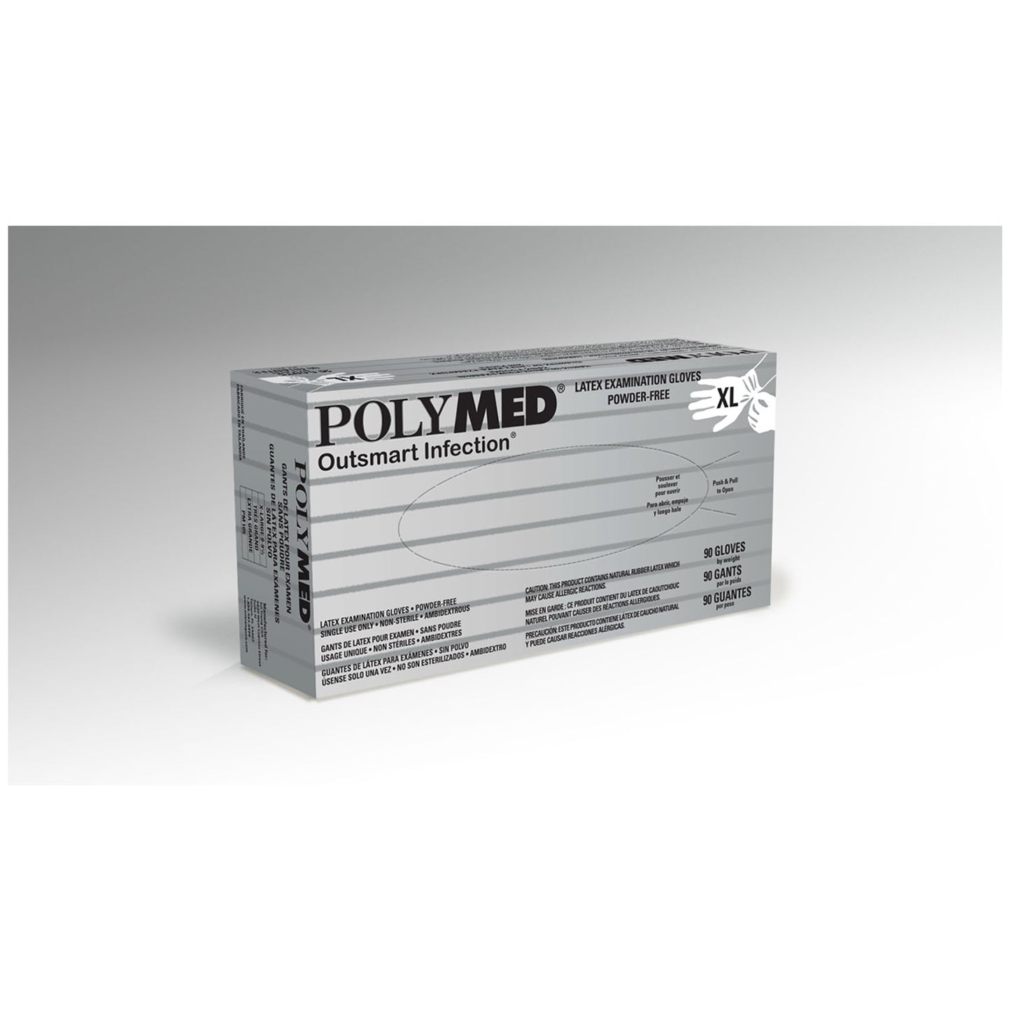 Glove, Exam, Latex, X-Large (9-9.5), Powder Free (PF), Fully Textured, Natural White, Gray Dispenser Box, 90/bx, 10 bx/cs (70 cs/plt) (Continental US Only)