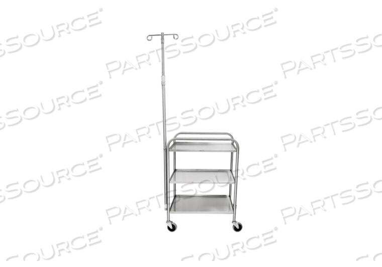 Utility Cart, Medium Duty, 27 1/2"W x 40"H 18 1/8"D, (3) Shelves with 4-sided Lip, 4" Swivel Casters, 2 Hook IV Pole (DROP SHIP ONLY)