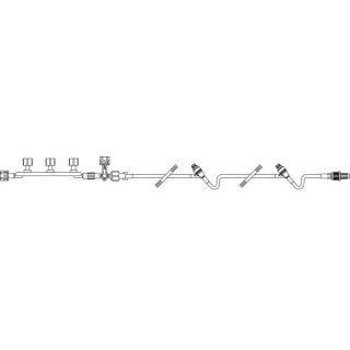 Extension Set, 3-Port Manifold with Check Valves, 1.4 ml, Large Bore 4-Way Stopcock, Rotating Male Luer Lock, (2) Clearlink Luer Activated Valves, Male Luer Lock Adapter with Retractable Collar, 6.2 ml, 40" Length, Non-Pyrogenic, Contains DEHP, Sterile, 48/cs (Rx) (Continental US Only)