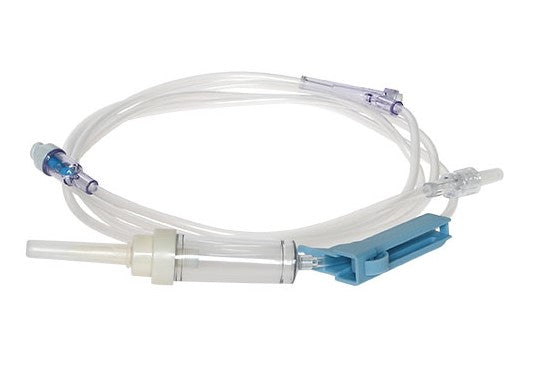 IV Admin Set, 15 Drops Per mL, 105" Length, 21mL Priming Volume, Vented, Roller Clamp, (2) AMSafe Needle-Free Y Sites, Rotating Male Luer Lock, PE Poly Pouch, 50/cs