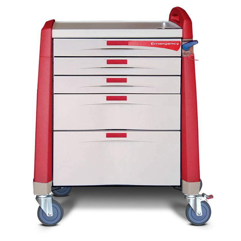 Avalo Medical Cart, Emergency, Compact, Red, 36"(H)x24"(D)x31"(W) (DROP SHIP ONLY)