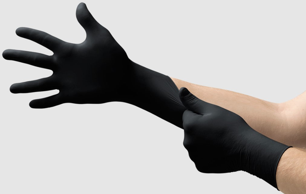 Exam Gloves, PF, Black, Textured, Medium, 100/bx; 10bx/cs (US Only)