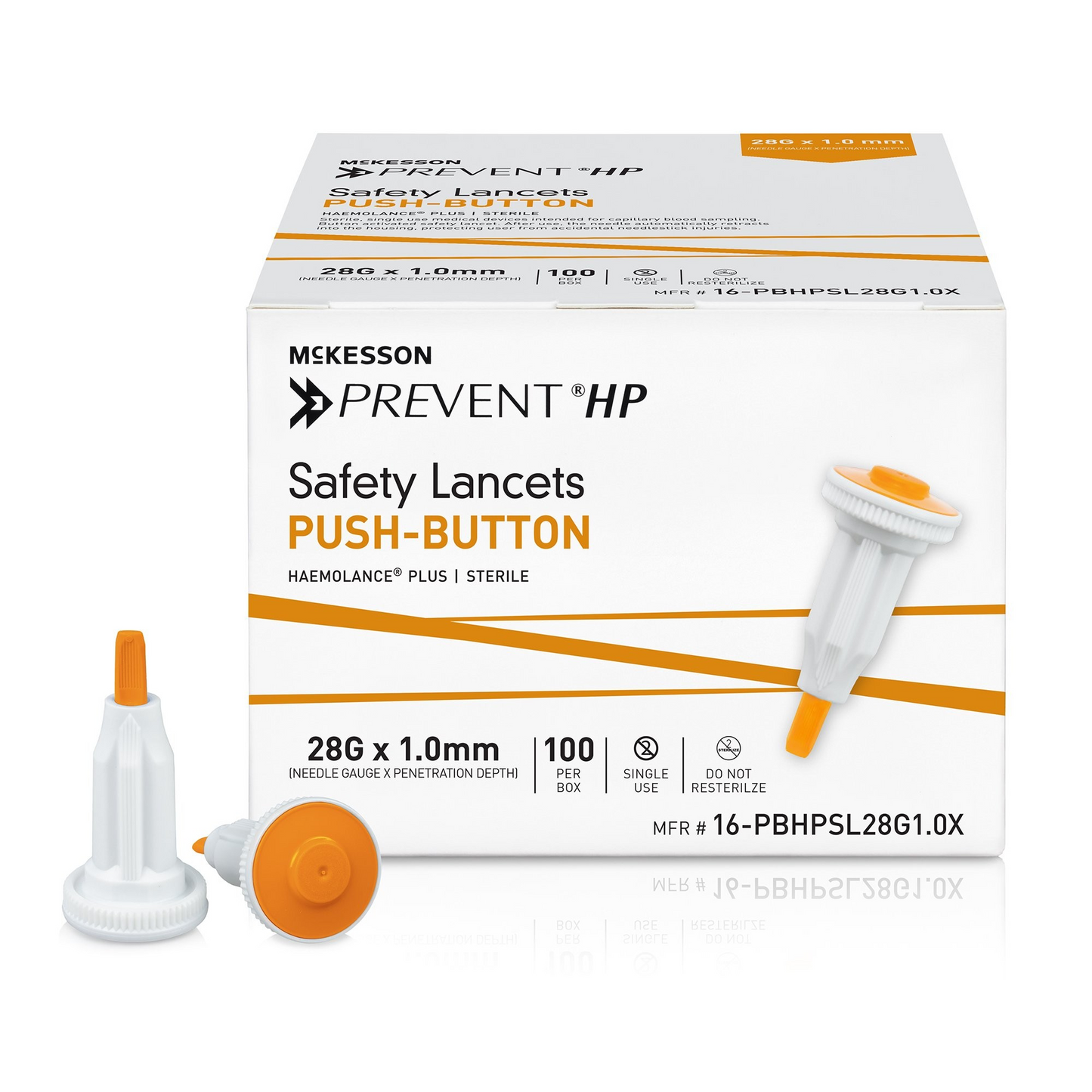 Safety Lancet McKesson Prevent® HP 28 Gauge Retractable Push Button Activation Finger (16-PBHPSL28G1.0X)