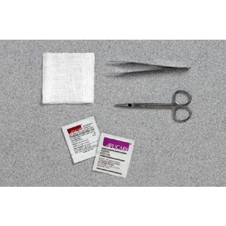 Suture Removal Tray, Includes: Serrated Adson Forceps, Iris Scissors, Straight, 4.5", 2-Ply Alcohol Prep Pad, PVP Prep Pad, Gauze Sponge, 4ply, 3 x 3, 50/cs (Continental US Only)