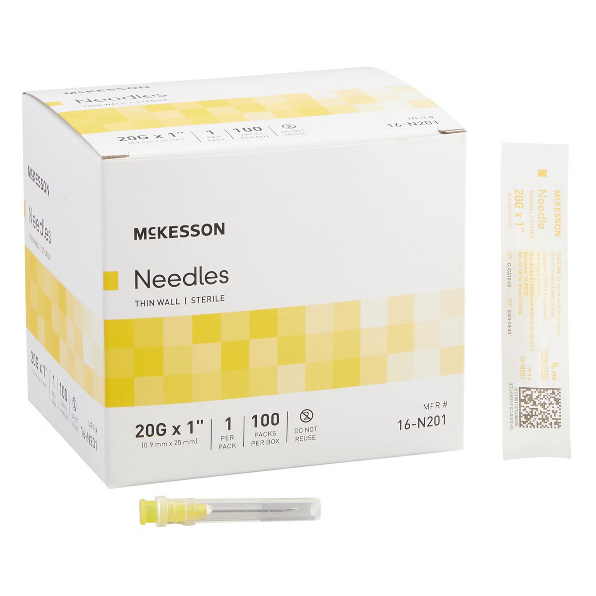 Hypodermic Needle McKesson 1 Inch Length 20 Gauge Thin Wall Without Safety (16-N201)