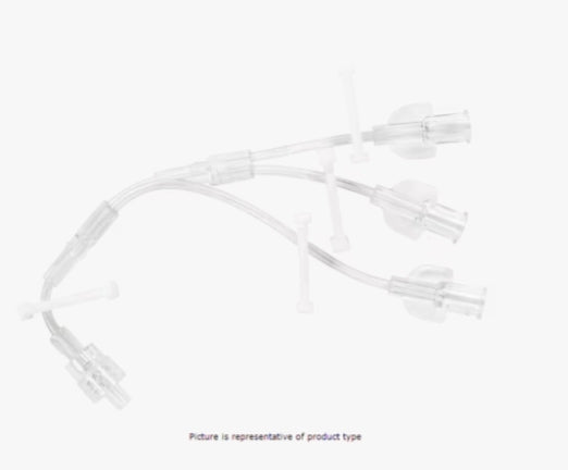 Extension Set, Smallbore, Trifuse, (4) Slide Clamps, (3) Female Luers Spin Male Luer Lock, 7" Length, 0.5 ml Fluid Path, Not Made with DEHP, Sterile, 100/cs (Continental US Only) (Drop Ship Requires Pre-Approval)