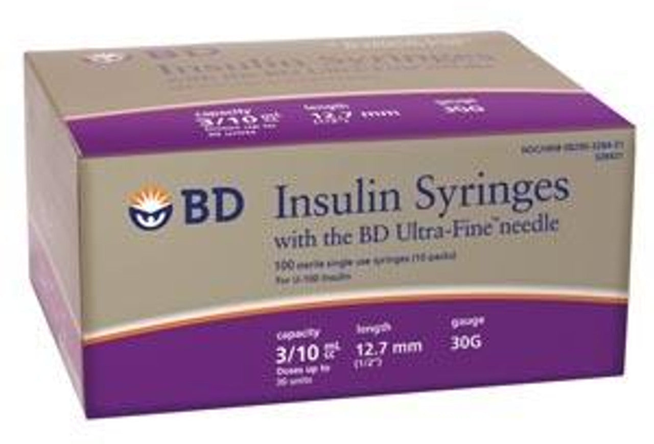 Insulin Syringe, Ultra-Fine Needle, 30G x _", 0.3mL, 100/sp, 5 sp/cs (Continental US Only) (Drop Ship Requires Pre-Approval)