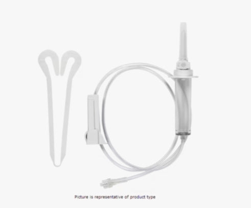 Secondary Administration Set, Roller Calmp, Spin Male Luer Lock with Hanger, 20 drop/L, 30" Length, 11ml PV, Sterile, 100/cs (Continental US Only) (Drop Ship Requires Pre-Approval)