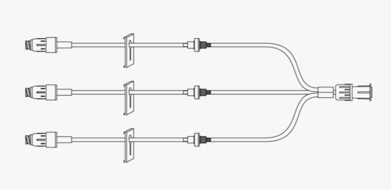 MaxZero Extension Set, Microbore, Trifuse, (3) Bonded Needle-Free Connectors, (3) Check Valves, (3) White Slide Clamps, Trifurcated Male Luer Lock, 6" Length, 0.70 ml, Not Made with DEHP, Sterile, 50/cs (Continental US Only) (Drop Ship Requires Pre-Approval)