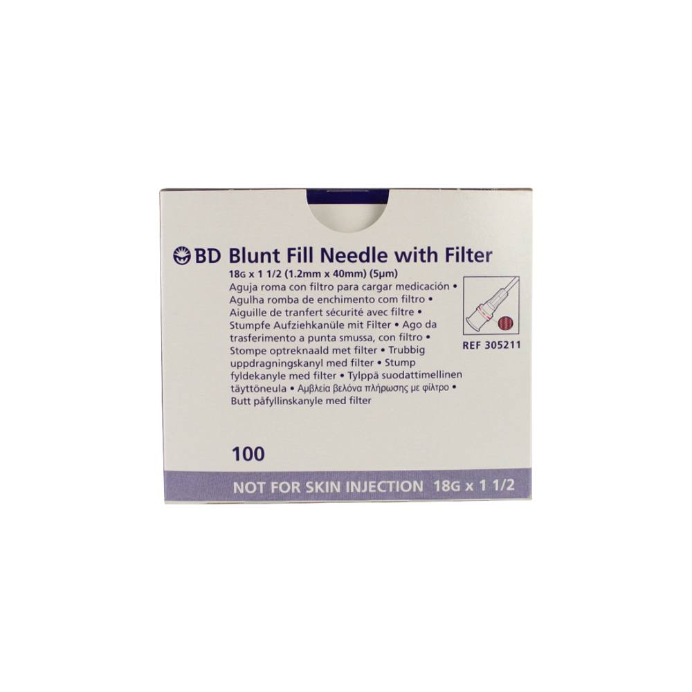 Needle, 18G x 1_" Thin Wall, Blunt Fill Tip, 5 Micron, Contains No Natural Rubber Latex, 100/bx, 10 bx/cs (Continental US Only) (Drop Ship Requires Pre-Approval)