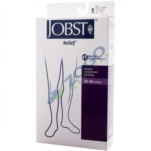Compression Stocking, Thigh Relief, 30-40mmhg, Closed Toe, Silicone Band, Petite X-Large, Black, 1/pr (Continental US Only)