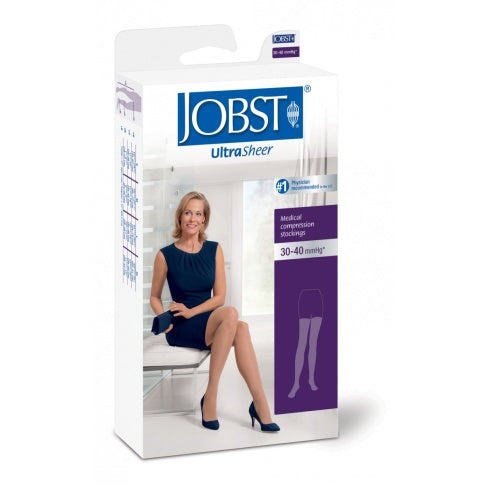 Compression Stocking, Thigh High, 30-40 mmHG, Closed Toe, Lace, Petite, Classic Black, Large (Continental US Only)