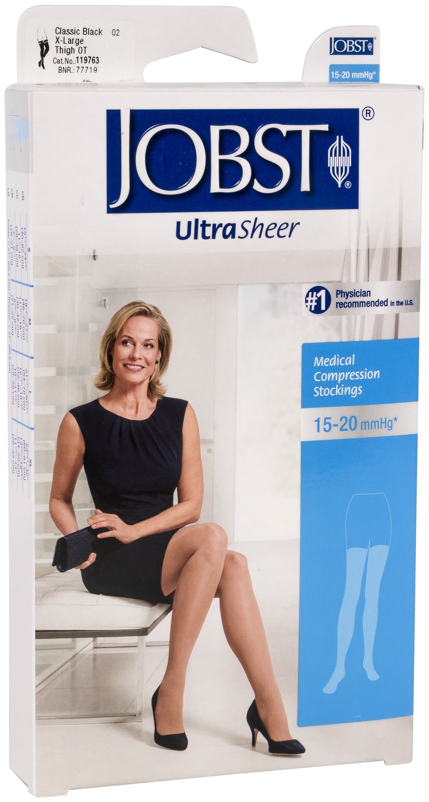 Compression Stocking, Thigh High, 15-20 mmHG, Open Toe, Classic Black, X-Large (Continental US Only)