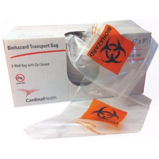 Specimen Transport Bag with Biohazard Logo, Clear, 6" x 9", Zip Closure, Double Pocket, 100/pk, 10 pk/cs (Continental US Only)