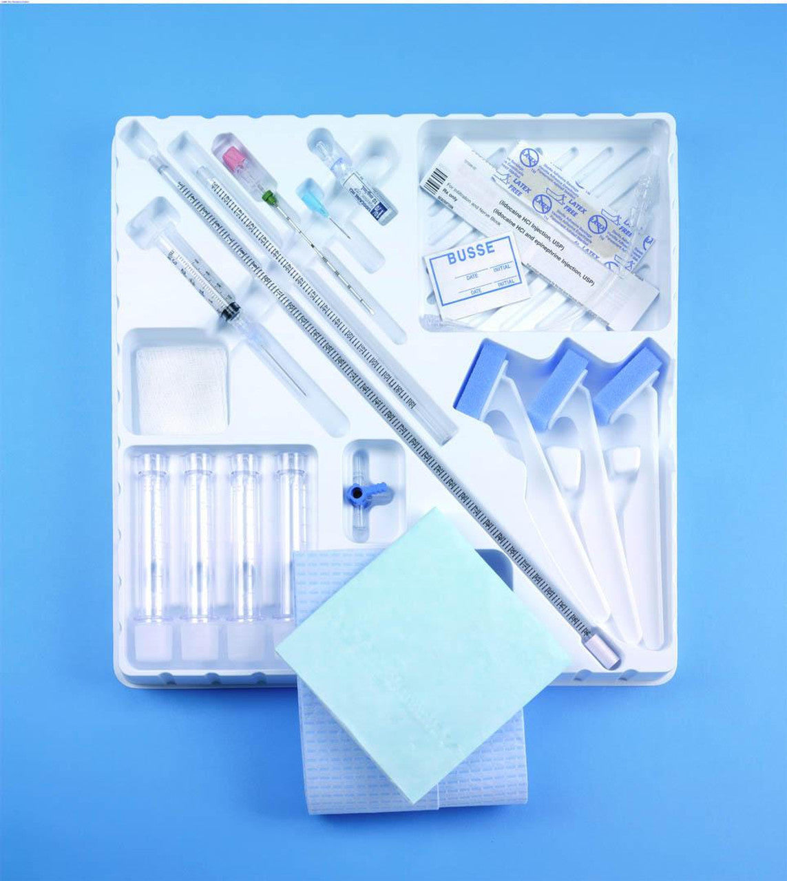 Pediatric Tray, Sterile, Includes: Spinal Needle With Stylet, 21G x 2_", 5" Extension Tube, 3-Way Stopcock, One Piece 350mm Manometer, 4-10mL Specimen Vials & 4 Patient ID Labels, (No Drugs included) 10/cs (US Only)