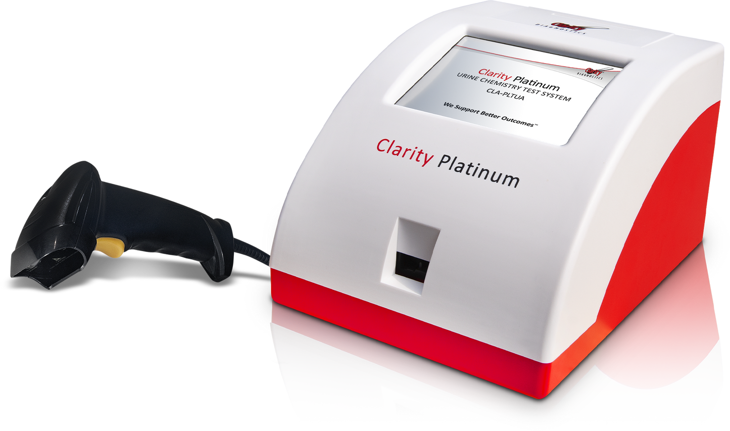Clarity Platinum Urine Chemistry Test System, FDA Cleared, CLIA Waived, Includes: (1) Clarity Platinum Urine Analyzer, (1) Thermal Paper Roll, (1) Power Cord, (1) Bar Code Reader, (1) User's Manual, (1) QSG, 1 Year Warranty (Rx) (Made in USA) (DROP SHIP ONLY)