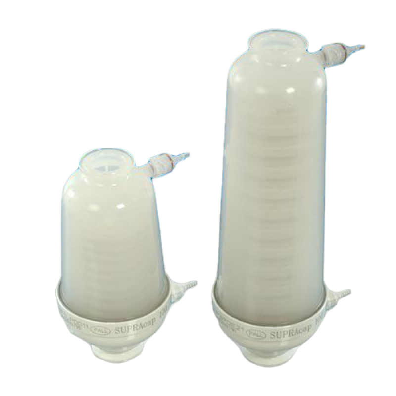 Supracap 100 Depth Filter Capsule, In-Line Style, 5" Length, with Dual-Layer Media Grade PDD1 (0.1-0.85m Retention Rating), _" Hose Barb Inlet and Outlet