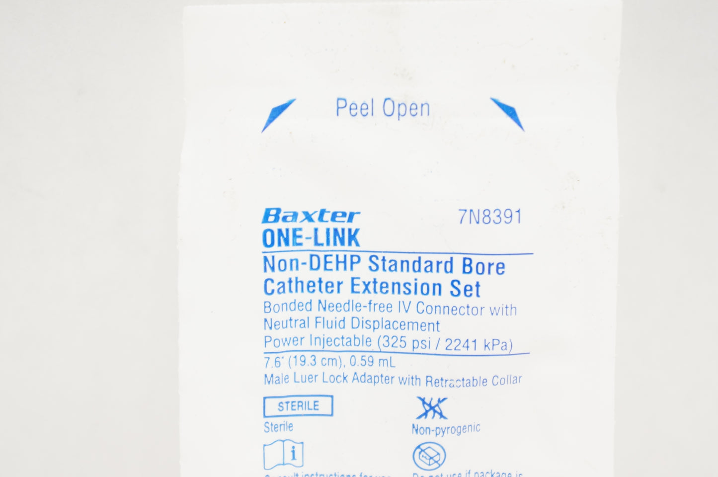 One-Link Catheter Extension Set, Straight, Standard Bore, Bonded, Needle-Free IV Connector with Neutral Fluid Displacement, Power Injectable (325 psi), Male Luer Lock Adapter with Retractable Collar, 0.59 ml, 7.6" Length, Non-Pyrogenic, Non-DEHP, Sterile, 200/cs (Rx) (Continental US Only) (Product Access Restricted. Check with your sales rep to verify eligibility) (Item on Manufacturer Backorder - Inventory Limited when Available)
