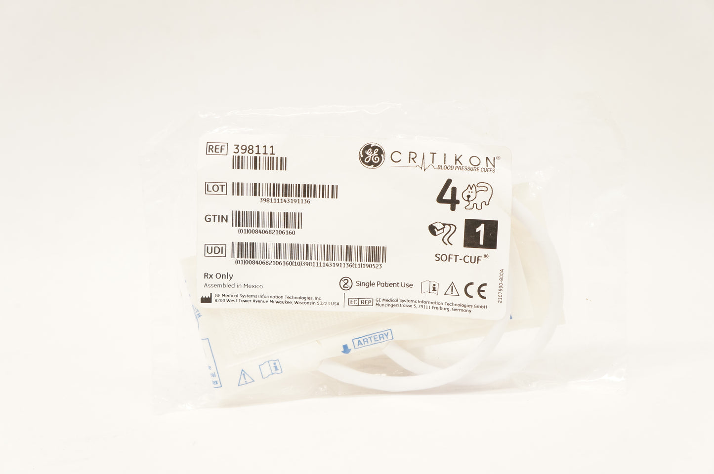 Cuff, Neonatal #4, 2-Tube Neonatal, Male Slip Luer, Blue Dog, 20/bx (Continental US Only)
