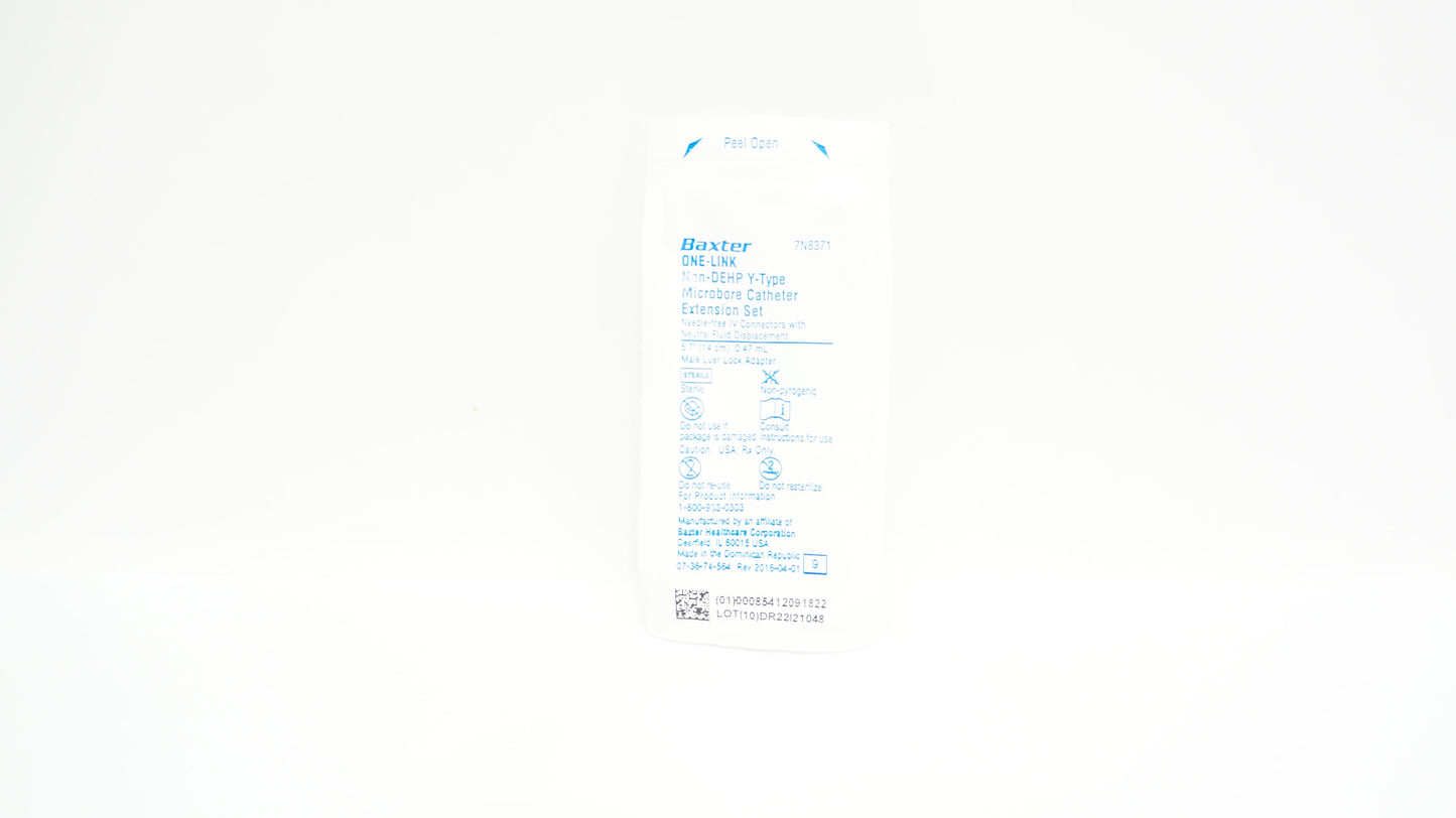 One-Link Catheter Extension Set, Y-Type, Microbore, Needle-Free IV Connector with Neutral Fluid Displacement, 0.47 ml, 5.7" Length, Non-Pyrogenic, Non-DEHP, Sterile, 200/cs (Rx) (Continental US Only) (Product Access Restricted. Check with your sales rep to verify eligibility)