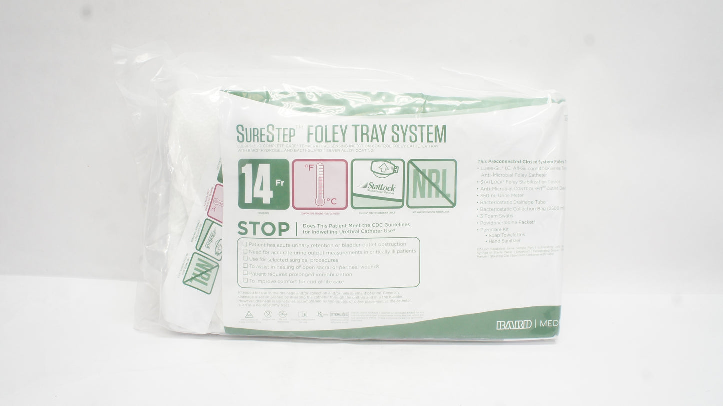 Surestep Foley Tray, 14FR, Includes: Lubri-Sil I.C., Complete Care, Urine Meter, Temperature Sensing, StatLock Stabilization Device