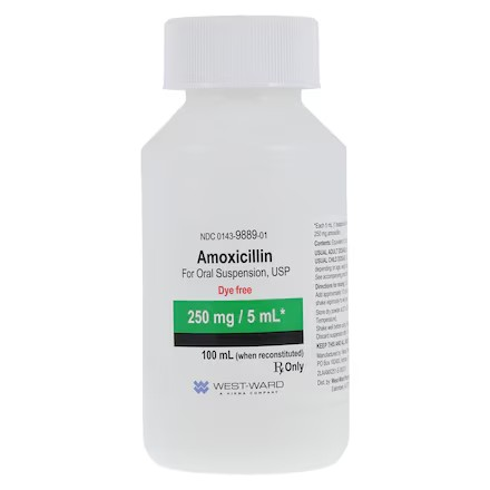 Amoxicillin Oral Suspension 250mg/5mL Dye Free Tutti-Frutti Bottle 100mL (00143988901)