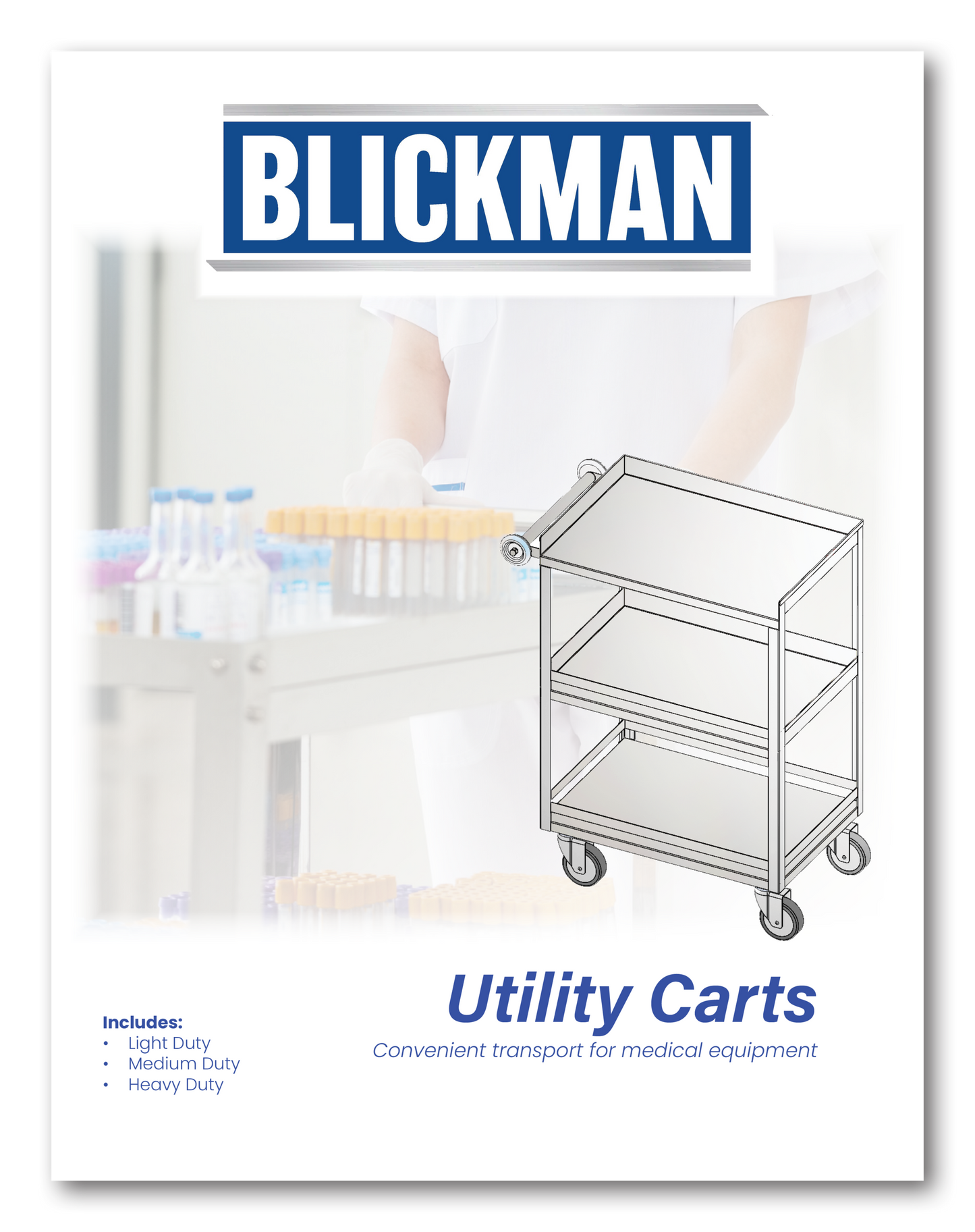 Utility Cart, Light Duty, 24"W x 35-3/4"H x 16"D with 2 Hook IV Pole (DROP SHIP ONLY)