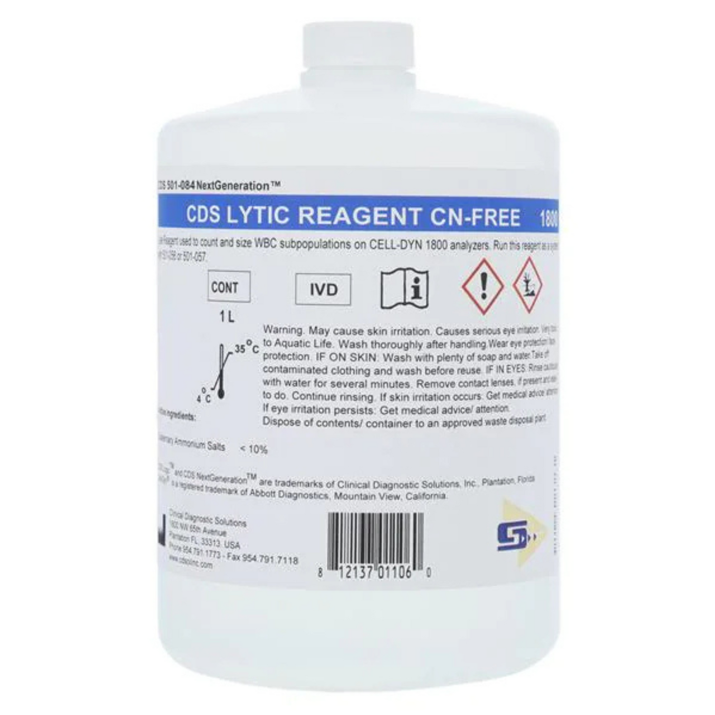 Hematology Diluent, 20 Liters, For Use with Abbott Cell-Dyn 1400, 1600, & 1700 (Item is Non-Returnable) (US Only) (DROP SHIP ONLY)