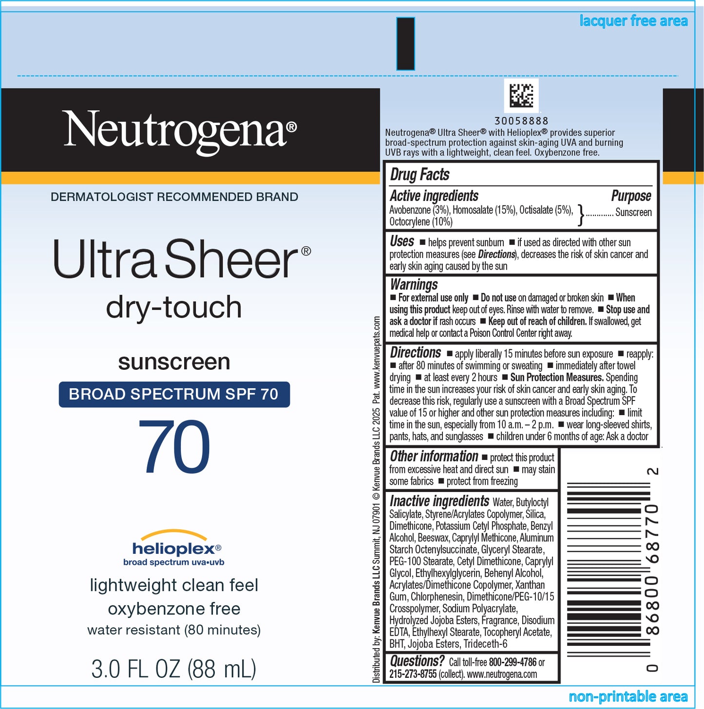 Dry-Touch Sunscreen, SPF70, 3 fl oz, 3/bx, 4 bx/cs (Continental US+HI Only) (Pricing Subject to Change without Prior Notification)