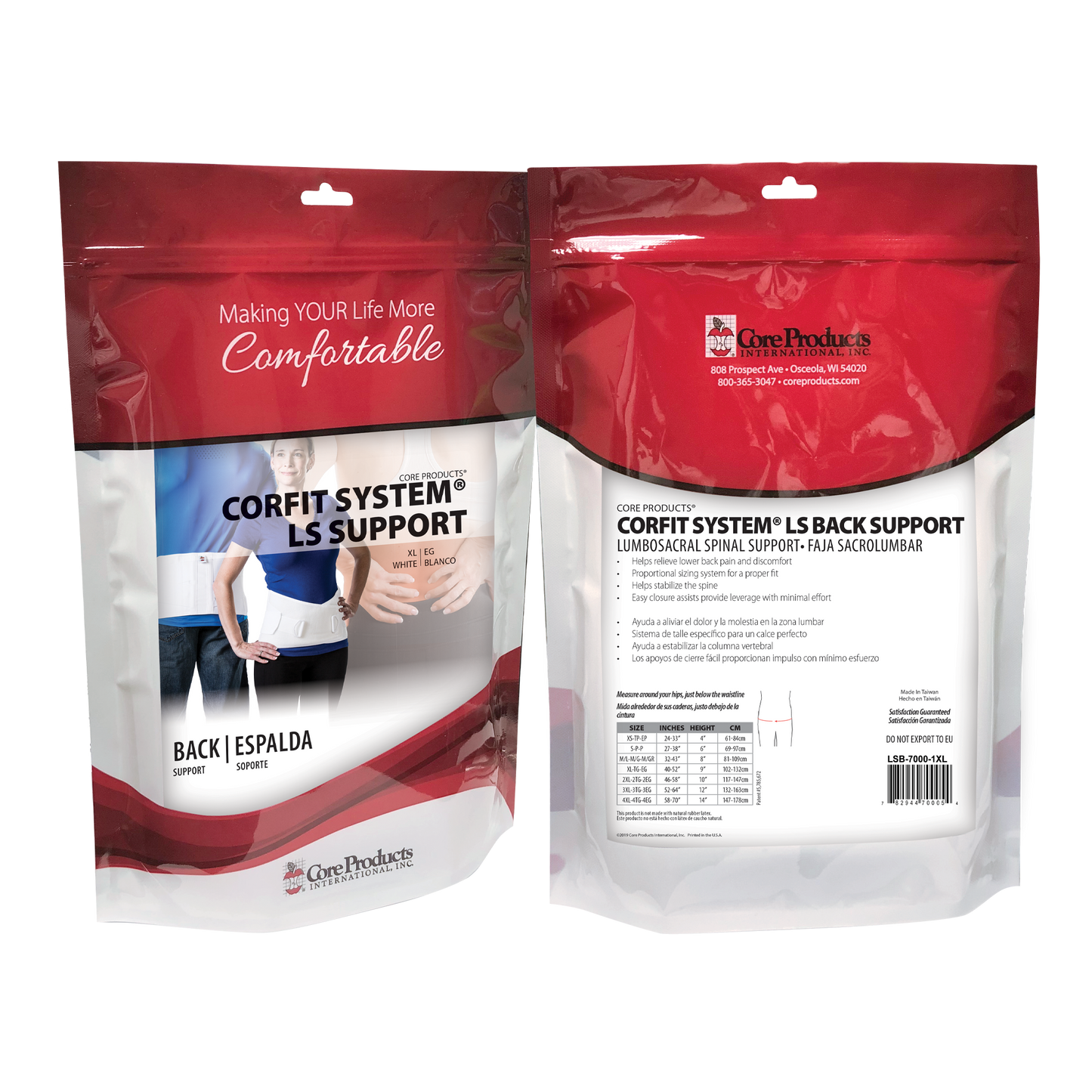 Corfit LS Support, White, X-Large 40 - 52 (9 belt height) (080232)
