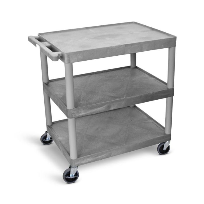 Cart, Three Shelves, Foam Plastic, Gray, 32"W x 24"D x 33.5"H, (4) 4" Heavy Duty Casters (2 with Locking Brakes), Maximum Weight Capacity 400lbs, Assembly Required (DROP SHIP ONLY)