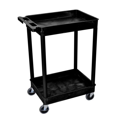 Tub Cart, Two Shelves (2.75" Deep each), Black, 24"W x 18"D x 37.5"H, with (4) 4" Heavy Duty Casters, Maximum Weight Capacity 300lbs, Assembly Required (DROP SHIP ONLY)
