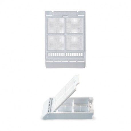 Micromesh Biopsy Cassette, 4-Compartments, 45 Angle, Acetal, White, 250/bx, 4 bx/cs