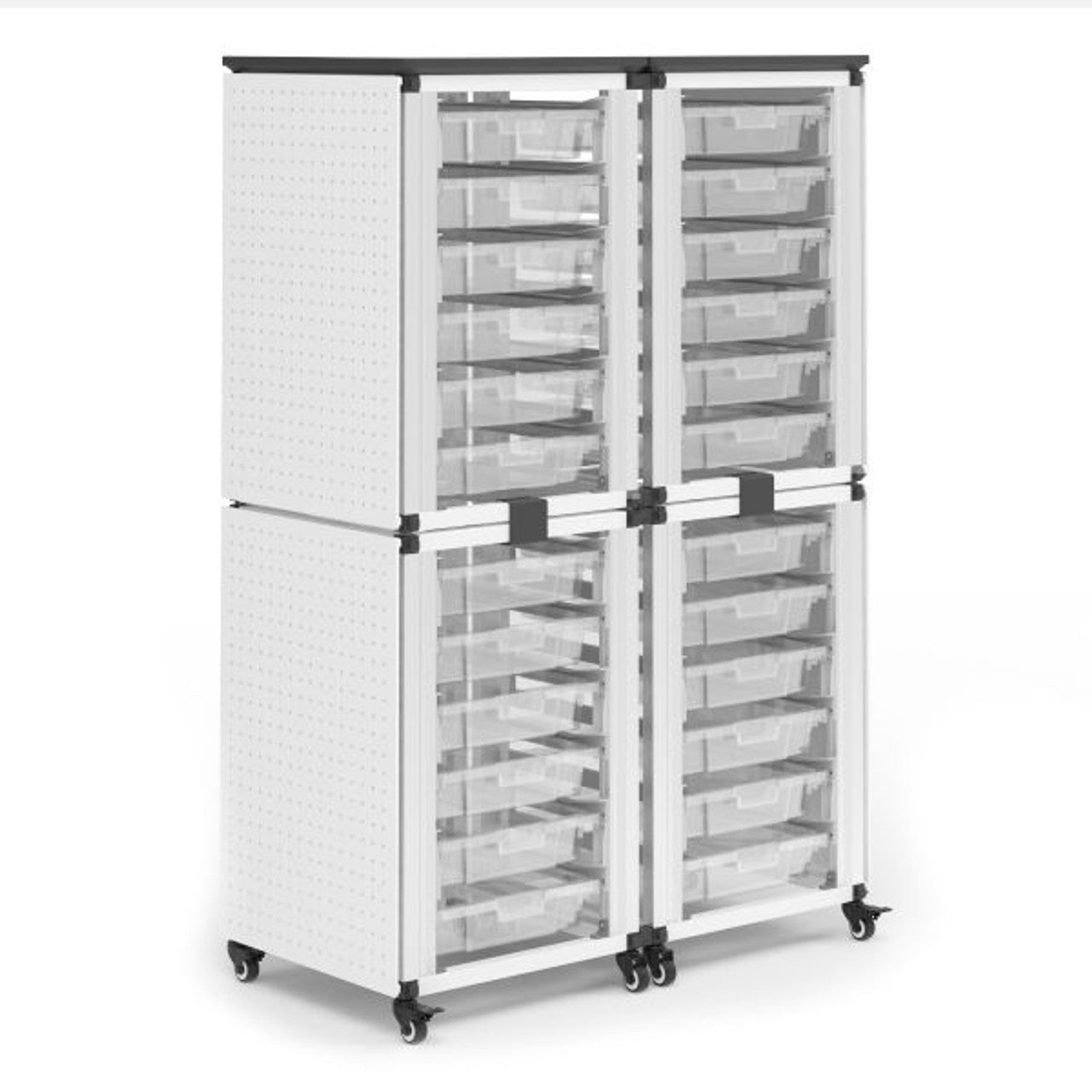 Storage Bin Cabinet, 4 Stacked Modules, Holds 24 small bins (3" or 6" Deep), Overall dimensions (single module): 27 x 20 x 8 (DROP SHIP ONLY)