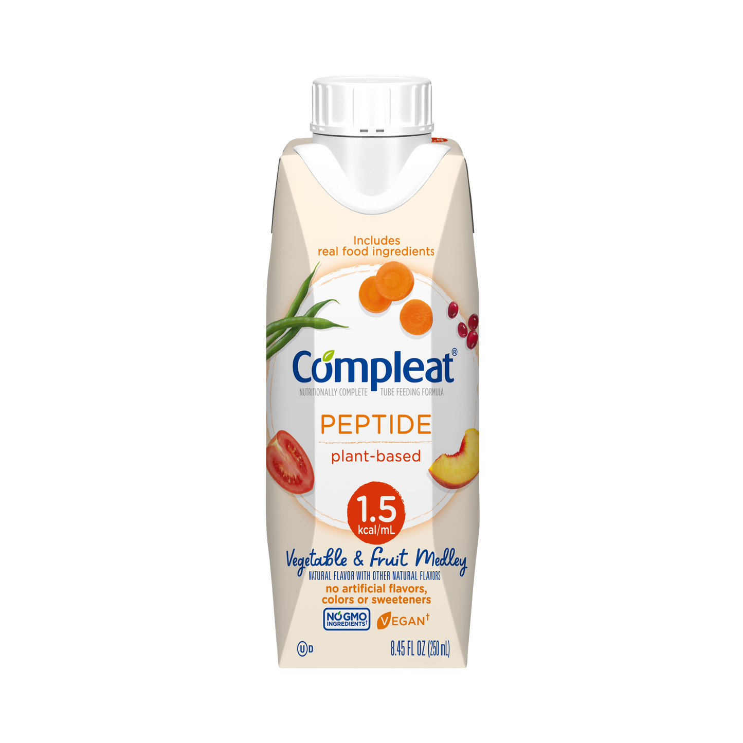 Compleat Pedptide 1.5 Cal, Adult, 250ml Carton, 24/cs (Note: Item undergoing Rollover change from Unflavored to Vegetable & Fruit Medley) (Minimum Expiry Lead is 90 days; Non-Returnable) (Continental US Only) (Nestle products cannot be sold online without Nestle's prior written permission) (Products cannot be sold on Amazon.com or any other 3rd party site)