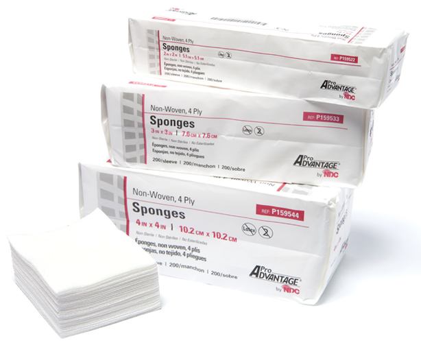 Non-Woven Gauze Sponge, 3" x 3", Non-Sterile, 4-Ply, 200/slv, 20 slv/cs (70 cs/plt)