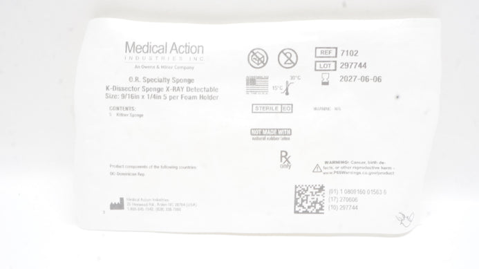 Surgical Kittner Sponge, DISS, X-Ray Detectable, Sterile, 100/cs