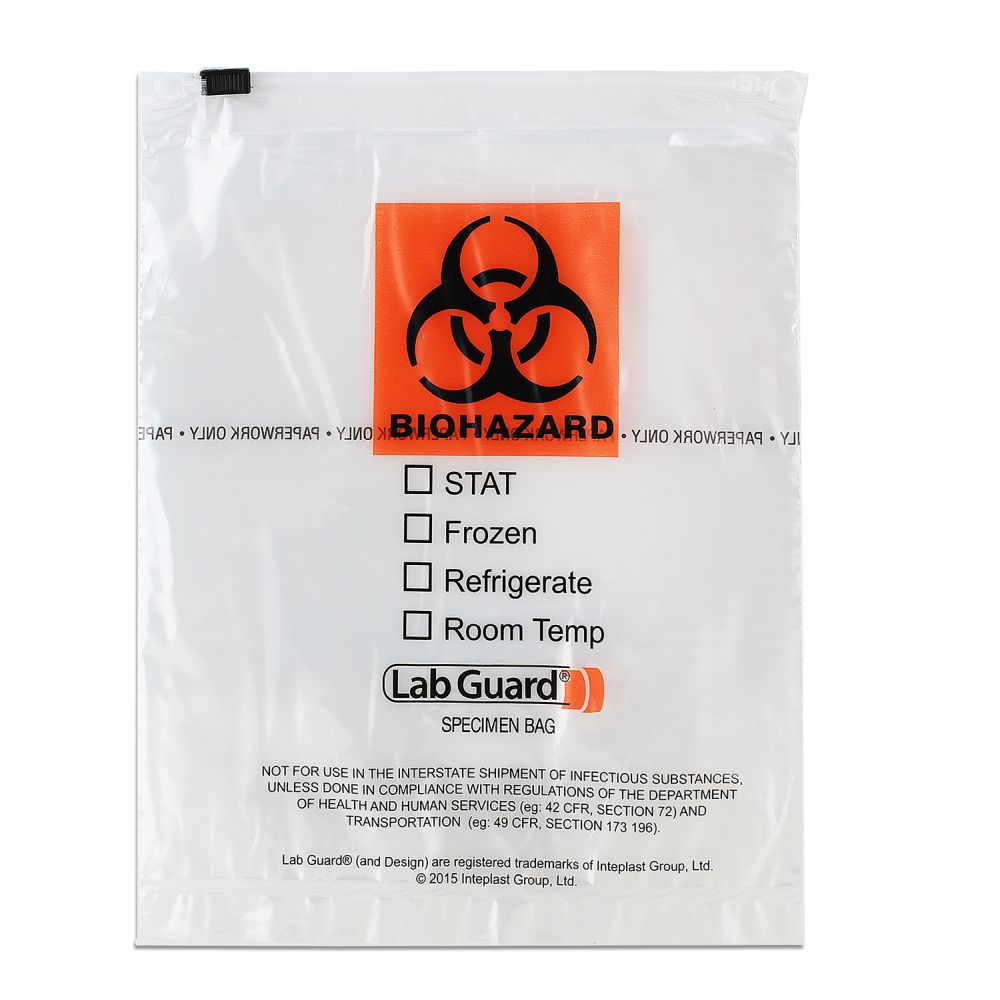 Transport Bag, 7" x 9", Slide Zip Closure with Pouch, Clear/ Black & Orange, 1.75 mil, 50/pk, 10 pk/cs