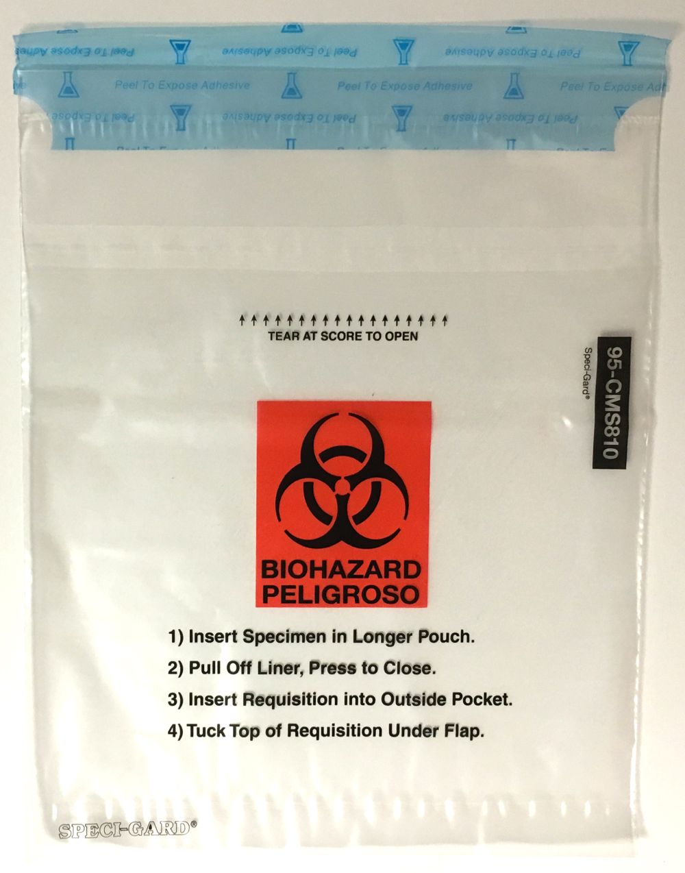 Speci-Gard Transport Bag, Permanent Adhesive Closure, 8 x 10, 2 Mil, Clear/Black & Red, with Flap, Destroyable, 1000/pk, 1 pk/cs