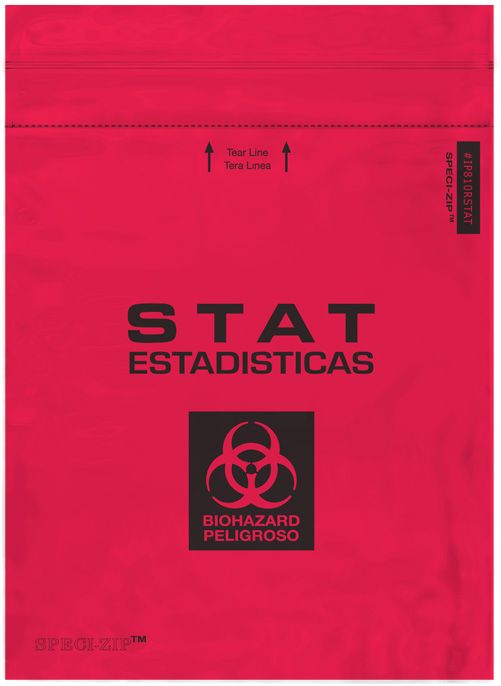 Lab Guard Standard, Single STAT Zip Closure with Flap, 8 x 10, 2 Mil, Red Opaque/Black, 100/pk, 10 pk/cs