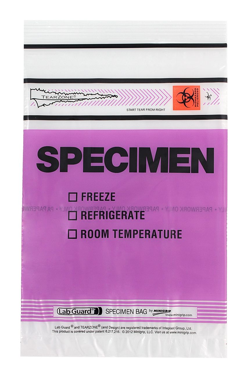 Lab Guard Standard, Single Zip Closure, with Flap, 6 x 9, 2 Mil, Clear/Yellow, TearZone, 100/pk, 10 pk/cs
