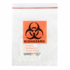 Lab Guard Destroyable, Single Zip Closure with 3x5 Absorbant Pad Insert, No Flap, 8 x 10, 1.75 Mil, Clear/Black & Orange, 50/pk, 20 pk/cs