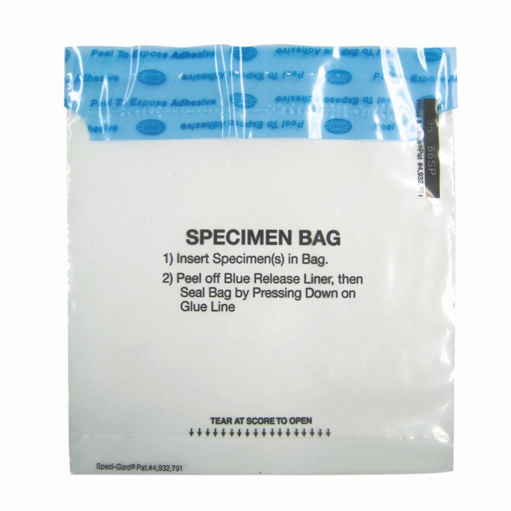 Speci-Gard Transport Bag, Permanent Adhesive Closure, Utility, No Biohazard Print, 6 x 6, 3-Wall, Clear/Black & Red with Flap, TearZone, 100/pk, 20 pk/cs