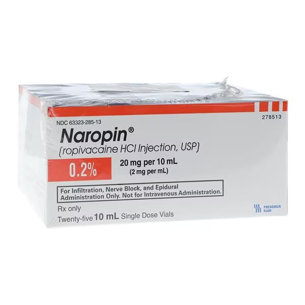 Naropin Injection 0.2% 2mg/mL Preservative Free SDV 10mL 25/Package (63323028513)