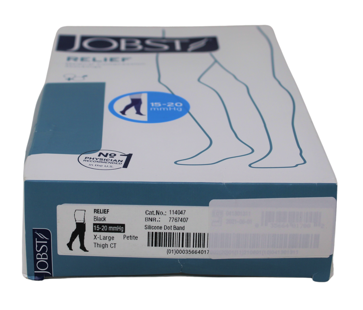 Compression Stocking, Thigh Relief, 15-20mmhg, Closed Toe, Silicone Band, Petite X-:arge, Black, 1/pr (Continental US Only)