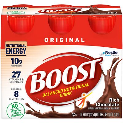 Boost Original, Chocolate, Clean, 8 fl oz, 6/pk, 4 pk/cs (Minimum Expiry Lead is 90 days; Non-Returnable) (Continental US Only) (Nestle products cannot be sold online without Nestle's prior written permission) (Products cannot be sold on Amazon.com or any other 3rd party site)