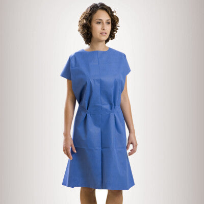 Exam Gown, Non-Woven, 42" x 50", Blue (Yellow Tie), X-Large, 50/cs
